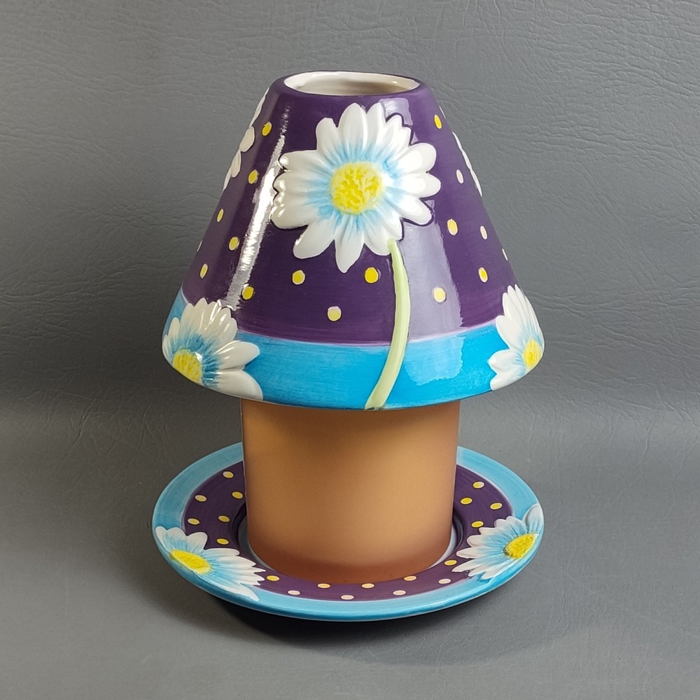 Yankee Candle Shade Topper & Plate Daisies "Splash Rain" Purple Blue Polka Dot